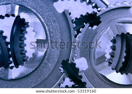 the interlocking gear wheels in bluish