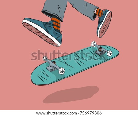 Image, Stock Photo Skater performing trick on ramp in skate park