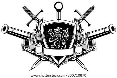 The Coat Of Arms With Ribbon, Swords, Wreath, Anchor And Guns Stock ...