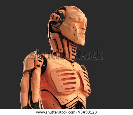Robotic man with human skin / Unusual cyborg with human skin and fish properties