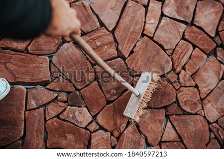 Similar – Image, Stock Photo broom on terrace, stone floor