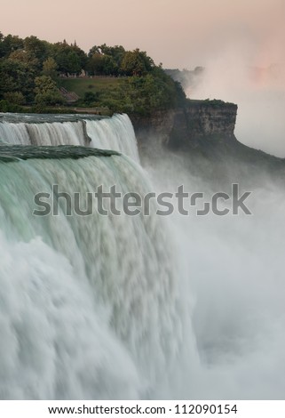 The American Falls from the Prospect Point Viewing Area in Niagara Falls State Park in Niagara Falls, New York