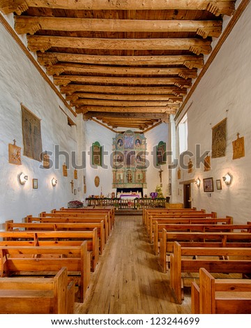 SANTA FE, NEW MEXICO - DECEMBER 5: The oldest church in the United States, San Miguel Chapel, in Santa Fe, New Mexico on December 5, 2012