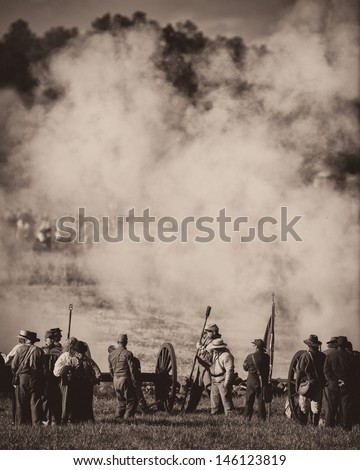GETTYSBURG, PENNSYLVANIA - JULY 6: Civil War battle reenactment to commemorate the 150th anniversary of the Gettysburg battles on July 6, 2013 in Gettysburg, Pennsylvania