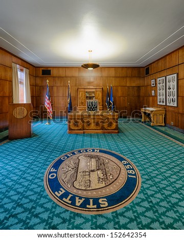 SALEM, OREGON - AUGUST 9: Empty Governor\'s Ceremonial office in the Governor\'s Suite of the Oregon State Capitol building on August 9, 2013 in Salem, Oregon