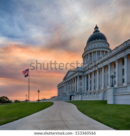 Sunset at the Utah State Capitol building on Capitol Hill in Salt Lake City