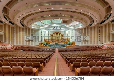 SALT LAKE CITY, UTAH - AUGUST 16: Empty auditorium in The Church of Jesus Christ of Latter Day Saints Conference Center on August 16, 2013 in Salt Lake City