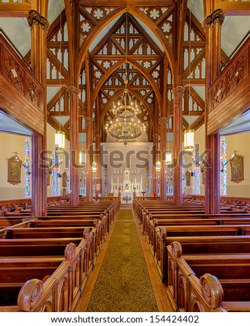VIRGINIA CITY, NEVADA - AUGUST 14: Interior of an empty St. Mary\'s in the Mountains Catholic Church on August 14, 2013 in Virginia City, Nevada