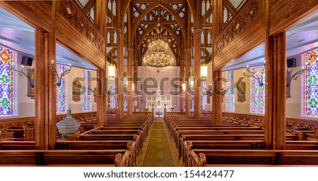 VIRGINIA CITY, NEVADA - AUGUST 14: Interior of an empty St. Mary\'s in the Mountains Catholic Church on August 14, 2013 in Virginia City, Nevada