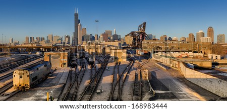 CHICAGO, ILLINOIS - DECEMBER 28: Railroad tracks lead into downtown Chicago on December 28, 2013 in Chicago, Illinois