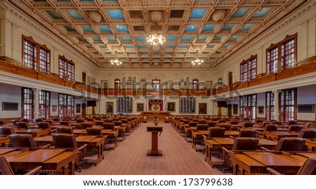 AUSTIN, TEXAS - JANUARY 5: House of Representatives chamber in the Texas State Capitol building on January 5, 2014 in Austin, Texas