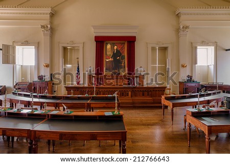 SPRINGFIELD, ILLINOIS - AUGUST 11: House of Representatives chamber in the Old Illinois State Capitol building on August 11, 2014 in Springfield, Illinois