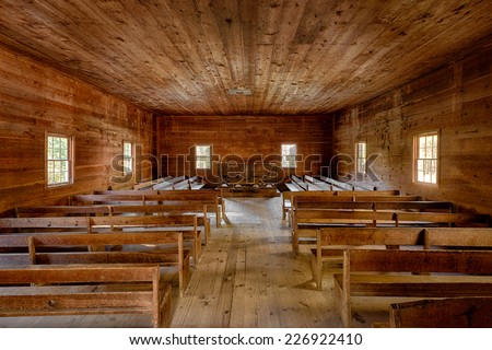 GATLINBURG, TENNESSEE - OCTOBER 19: Cades Cove Primitive Baptist Church (1827) in Great Smoky Mountains National Park on October 19, 2014 near Gatlinburg, Tennessee