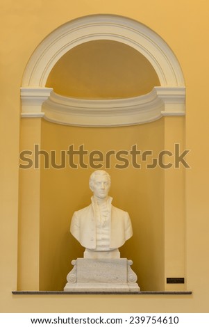 RICHMOND, VIRGINIA - DECEMBER 14: Bust of President James Monroe in the Virginia State Capitol on December 14, 2014 in Richmond, Virginia