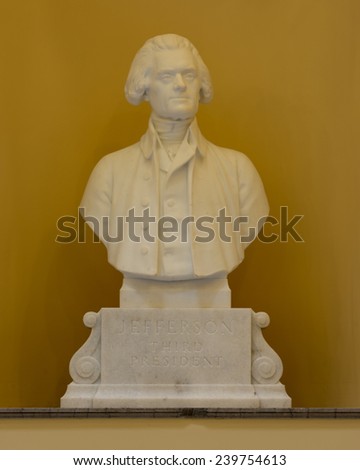 RICHMOND, VIRGINIA - DECEMBER 14: Bust of President Thomas Jefferson in the Virginia State Capitol on December 14, 2014 in Richmond, Virginia