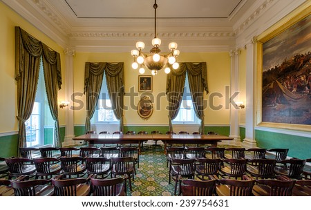 RICHMOND, VIRGINIA - DECEMBER 15: Old Senate chamber in the Virginia State Capitol on December 15, 2014 in Richmond, Virginia