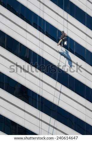 COLUMBIA, SOUTH CAROLINA - DECEMBER 10: High rise window washer at the Capitol Center on December 10, 2014 in Columbia, South Carolina