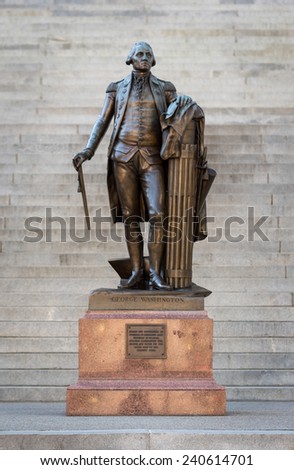 COLUMBIA, SOUTH CAROLINA - DECEMBER 10: Statue of George Washington on the stairs of the State House on December 10, 2014 in Columbia, South Carolina