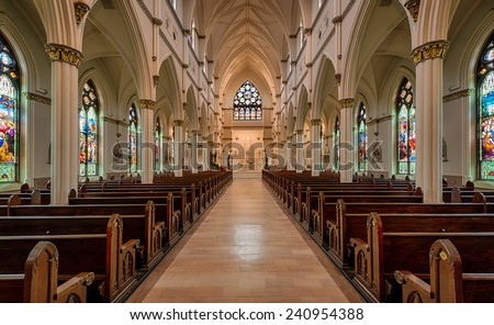 CHARLESTON, SOUTH CAROLINA - DECEMBER 8: Cathedral of Saint John the Baptist church on December 8, 2014 in Charleston, South Carolina