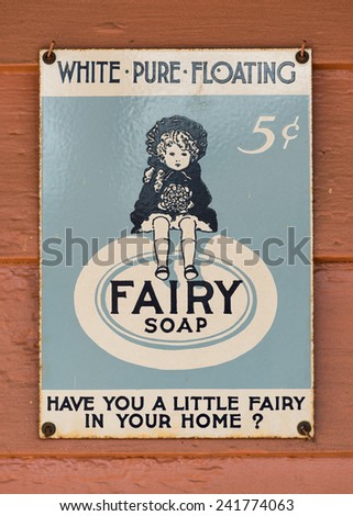 MONTGOMERY, ALABAMA - DECEMBER 4: Fairy Soap sign in Old Alabama Town on December 4, 2014 in Montgomery, Alabama