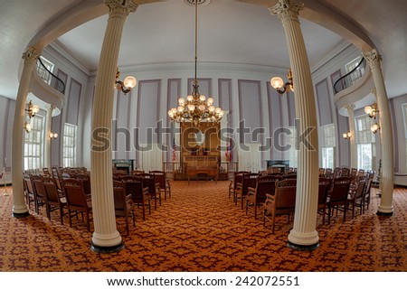 MONTGOMERY, ALABAMA - DECEMBER 3: Old House of Representatives chamber in the Alabama State Capitol building on December 3, 2014 in Montgomery, Alabama