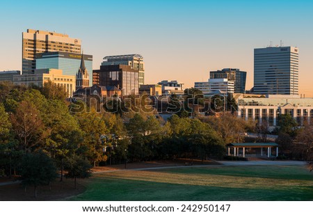 COLUMBIA, SOUTH CAROLINA - DECEMBER 10: Downtown Columbia from Finlay Park on December 10, 2014 in Columbia, South Carolina