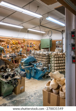 HOLLAND, MICHIGAN - MAY 13:  Wooden Shoe Factory at the Veldheer Tulip Gardens on May 13, 2015 in Holland, Michigan