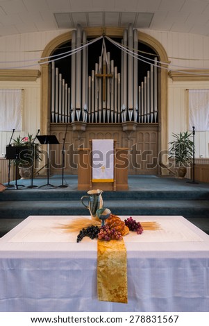 HOLLAND, MICHIGAN - MAY 13: Altar at the Pillar Church on May 13, 2015 in Holland, Michigan