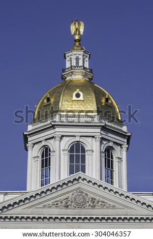 CONCORD, NEW HAMPSHIRE - JULY 29: Golden dome of the New Hampshire State House on July 29, 2015 in Concord, New Hampshire