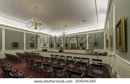 CONCORD, NEW HAMPSHIRE - JULY 29: Supreme court chamber of New Hampshire on July 29, 2015 in Concord, New Hampshire