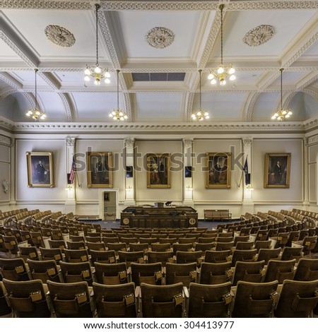 CONCORD, NEW HAMPSHIRE - JULY 28: Rep\'s Hall, or House of Representatives chamber of the New Hampshire State House on July 28, 2015 in Concord, New Hampshire
