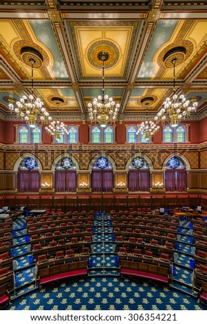 HARTFORD, CONNECTICUT - JULY 23: House of Representatives chamber in the Connecticut State Capitol on July 23, 2015 in Hartford, Connecticut