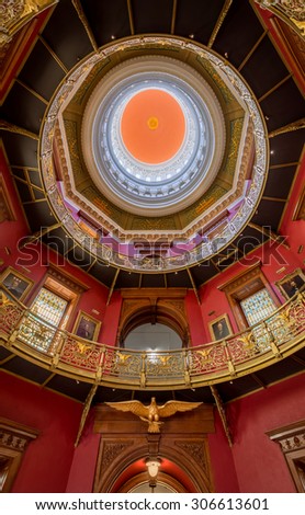 TRENTON, NEW JERSEY - JULY 22: Inner dome from the rotunda floor of the New Jersey State House on July 22, 2015 in Trenton, New Jersey