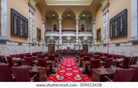 ANNAPOLIS, MARYLAND - JULY 17: Senate Chamber in the Maryland State House on State Circle on July 17, 2015 in Annapolis, Maryland