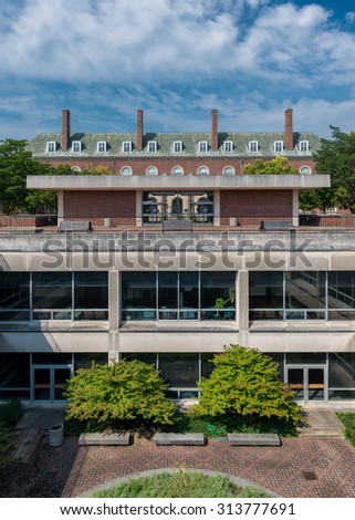 CHAMPAIGN, ILLINOIS - SEPT 5: Undergraduate Library in front of the Main Library on W Gregory Drive on the campus of the University of Illinois on September 5, 2015 in Champaign, Illinois