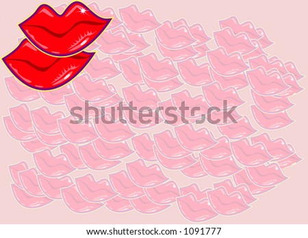 pink lips background with two red lips in the upper left corner