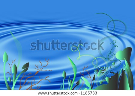green foliage on a water ripple background