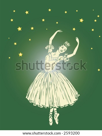 drawing of a ballerina on a green background with stars