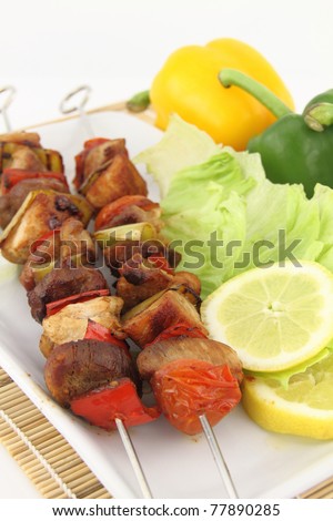 Grilled meat and vegetable skewer