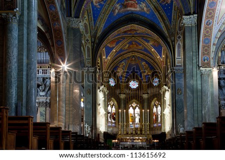 Church Santa Maria sopra Minerva in Rome, Italy is one of the few examples of Gothic architecture. Dating from the 13th century it was the traditional stronghold of the Dominicans.