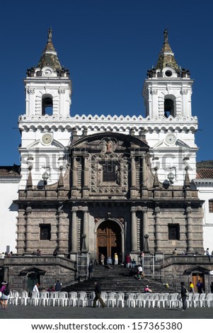 QUITO, ECUADOR - SEPTEMBER 22: The Monastery of St. Francis, the largest architectural ensemble among the historical structures of colonial Latin America on September 22, 2013 in Quito, Ecuador.