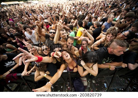 Budapest, Hungary - August 10th 2010: The crowd enjoying a concert in the main stage area of the Sziget Festival