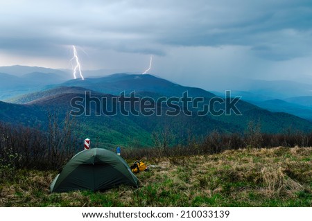 Wild camping at the nice meadow on the Slovak - Polish - Ukrainian borders during heavy thunderstorm and lightnings