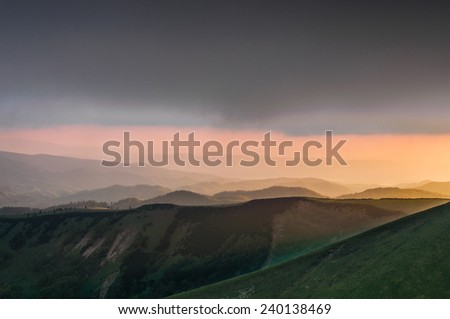 Evening glow over mountain ridge in National Park Vela Fatra, Slovakia