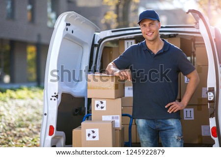 Image, Stock Photo Delivery man with his van