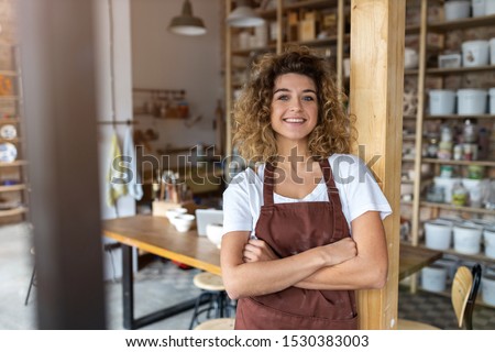 Similar – Image, Stock Photo Portrait of woman pottery artist in art studio