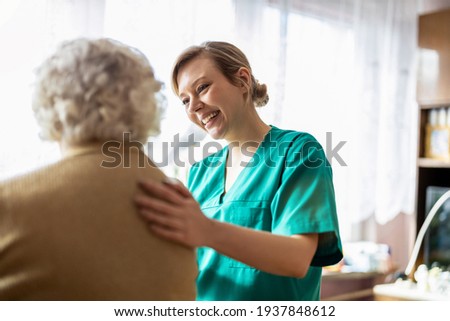 Similar – Image, Stock Photo Young women in medical masks taking selfie in countryside