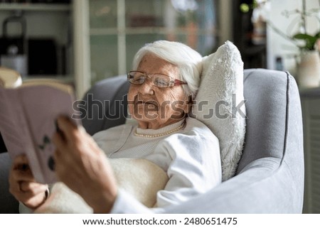 Similar – Image, Stock Photo An elderly woman sits at her laptop, notebook