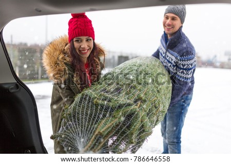 Similar – Image, Stock Photo Man transporting Christmas tree on bicycle