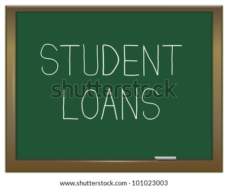 Illustration depicting a green chalkboard with the words \'Student loans\'.